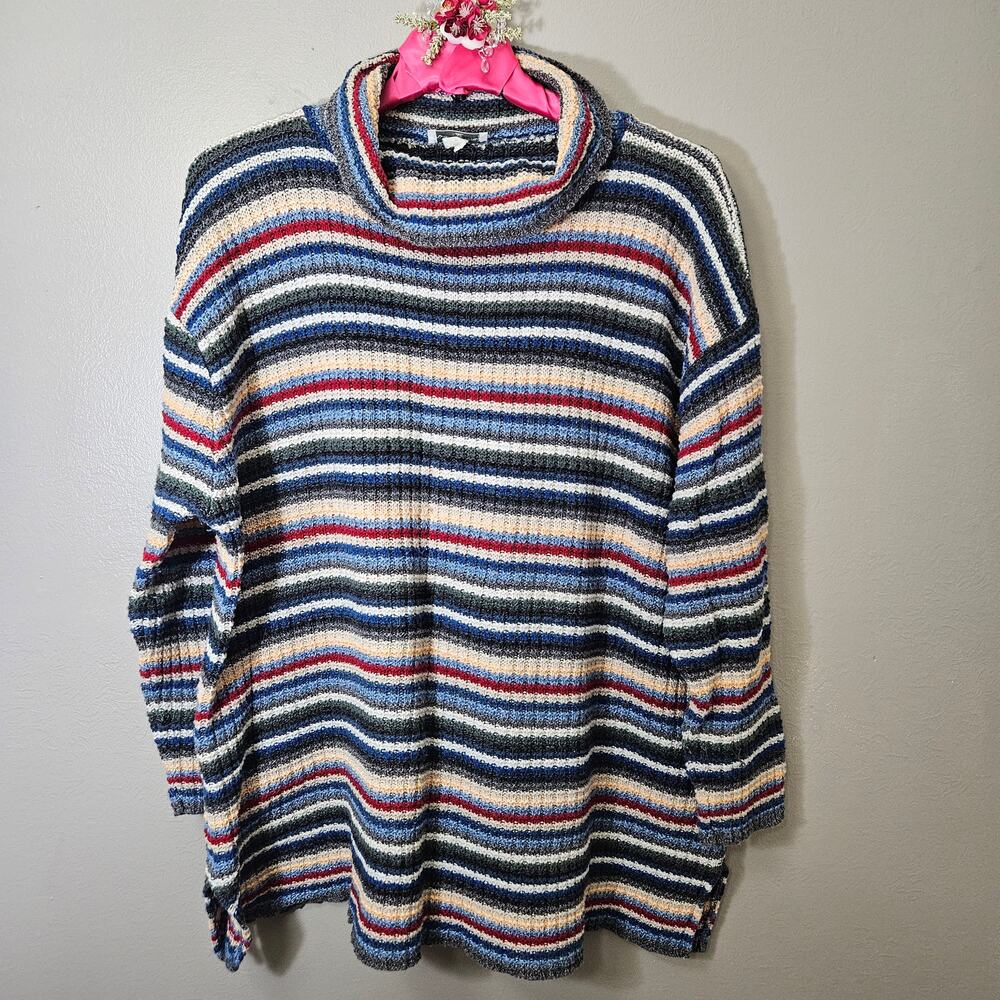 Vintage United Knitwear Women 3X Striped Turtleneck Sweater 80s 90s GrandmaCore